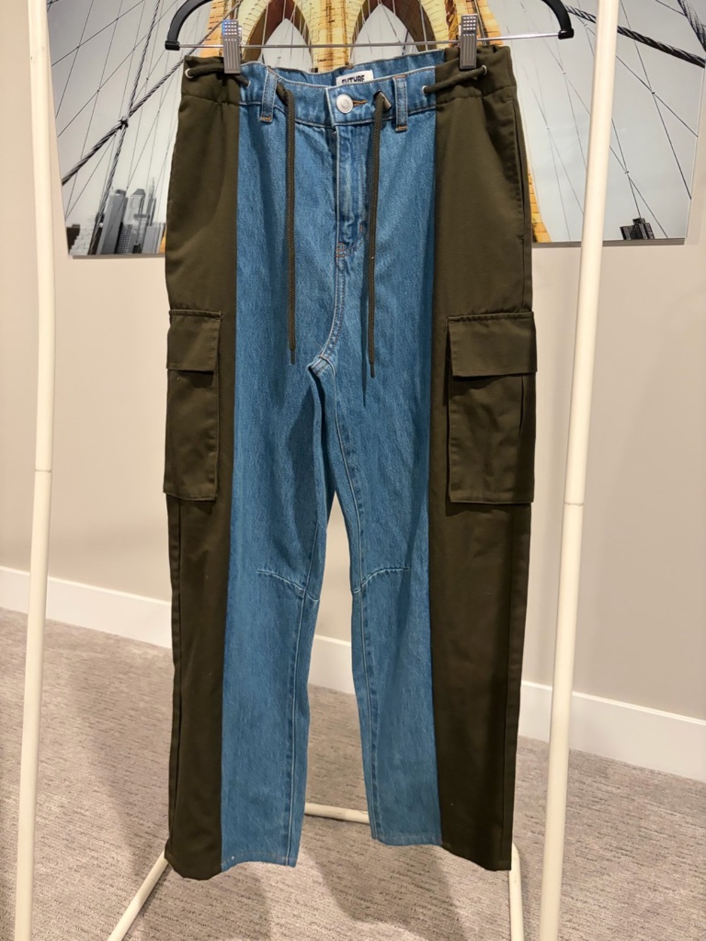 Future Collective Two-Tone Olive & Blue Cargo Panel Pants